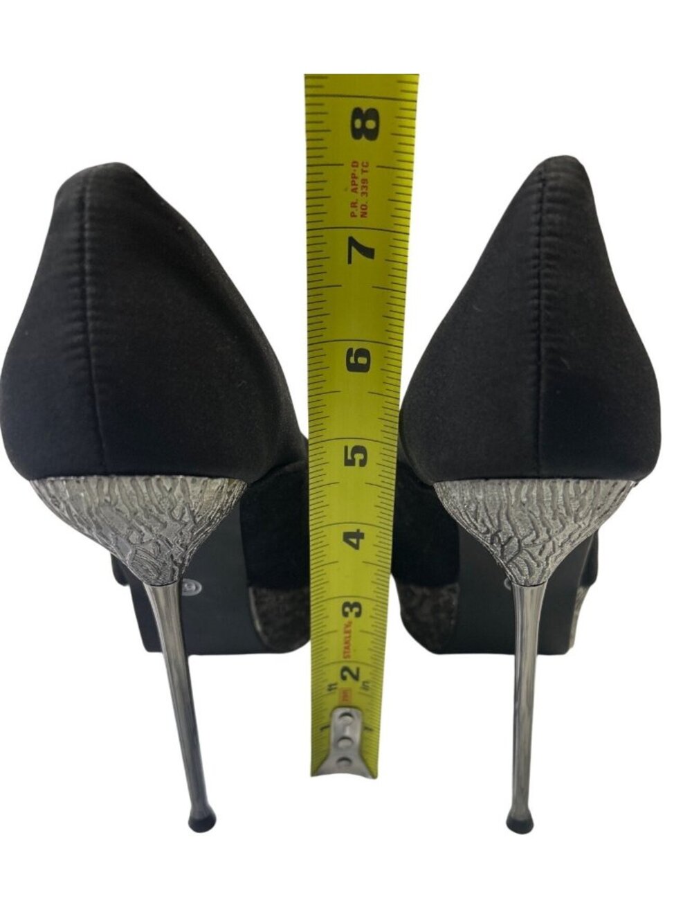 Two Lips Womens Size 6.5 Black Platform Stiletto Heels With Textured Metallic - Picture 6 of 16